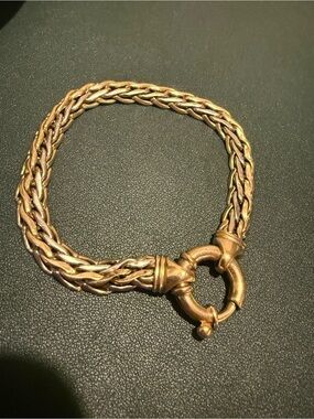 Vintage Solid18kt Gold Braided Bracelet With Large Bolt Ring Clasp Cetas 750